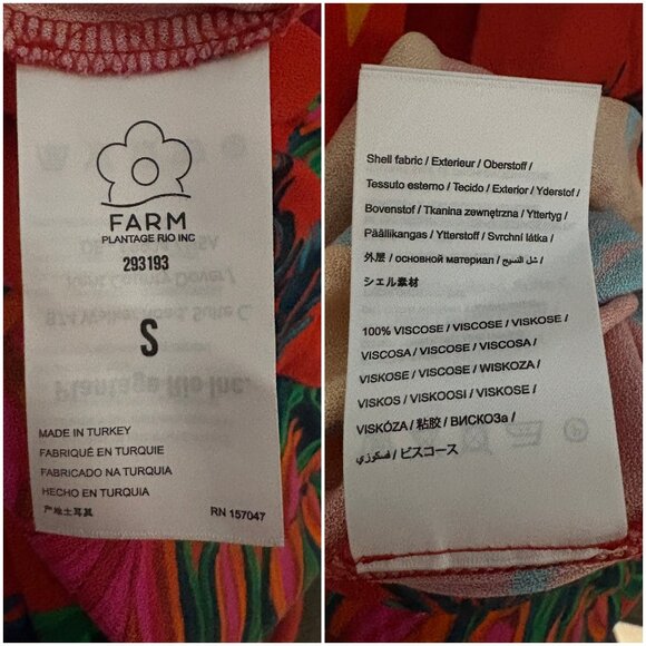 Farm Rio Belted Floral Maxi Dress size S small red pink v-neck puff sleeve - Picture 12 of 12